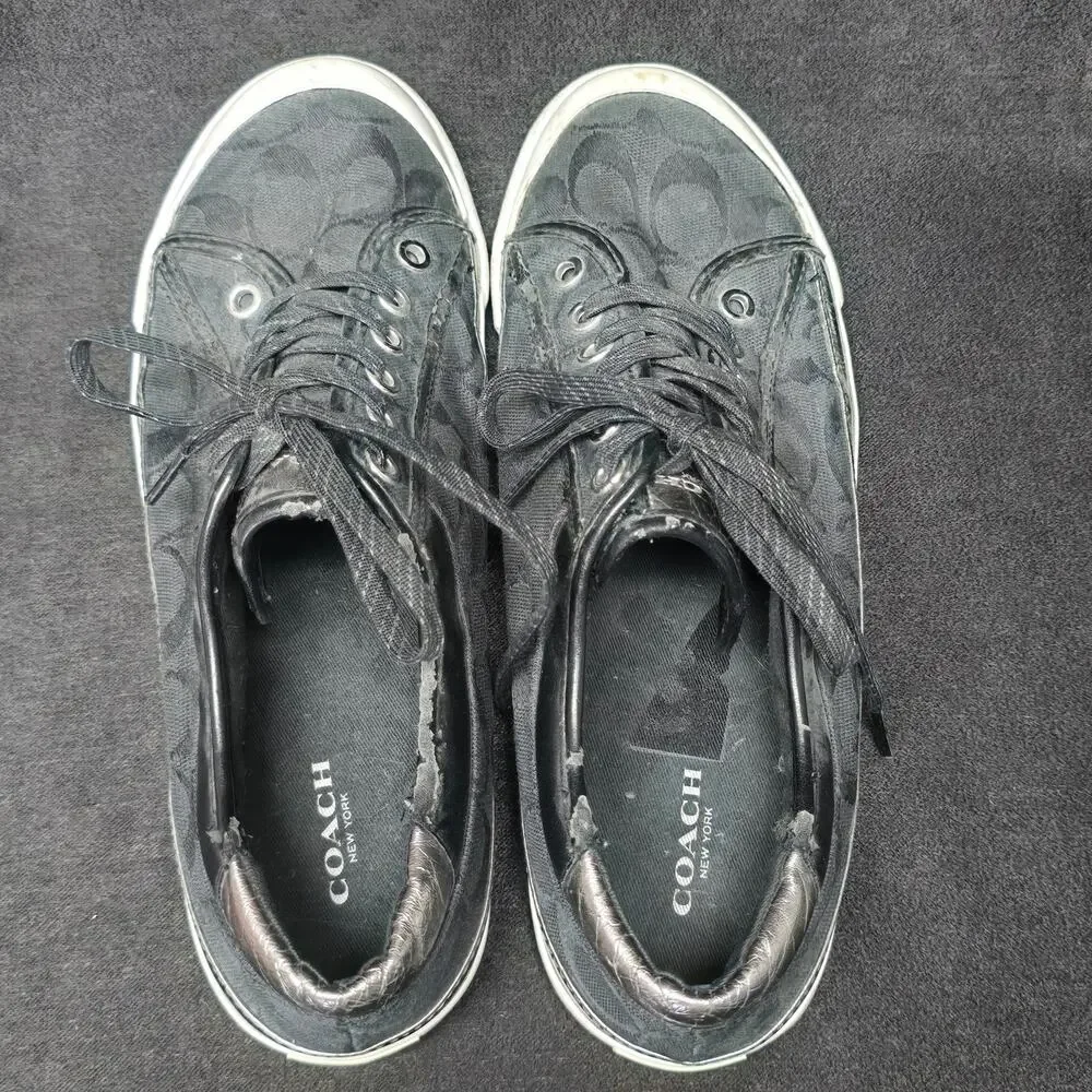 Coach Felix Black Low Top Canvas Lace Up Sneakers Shoes